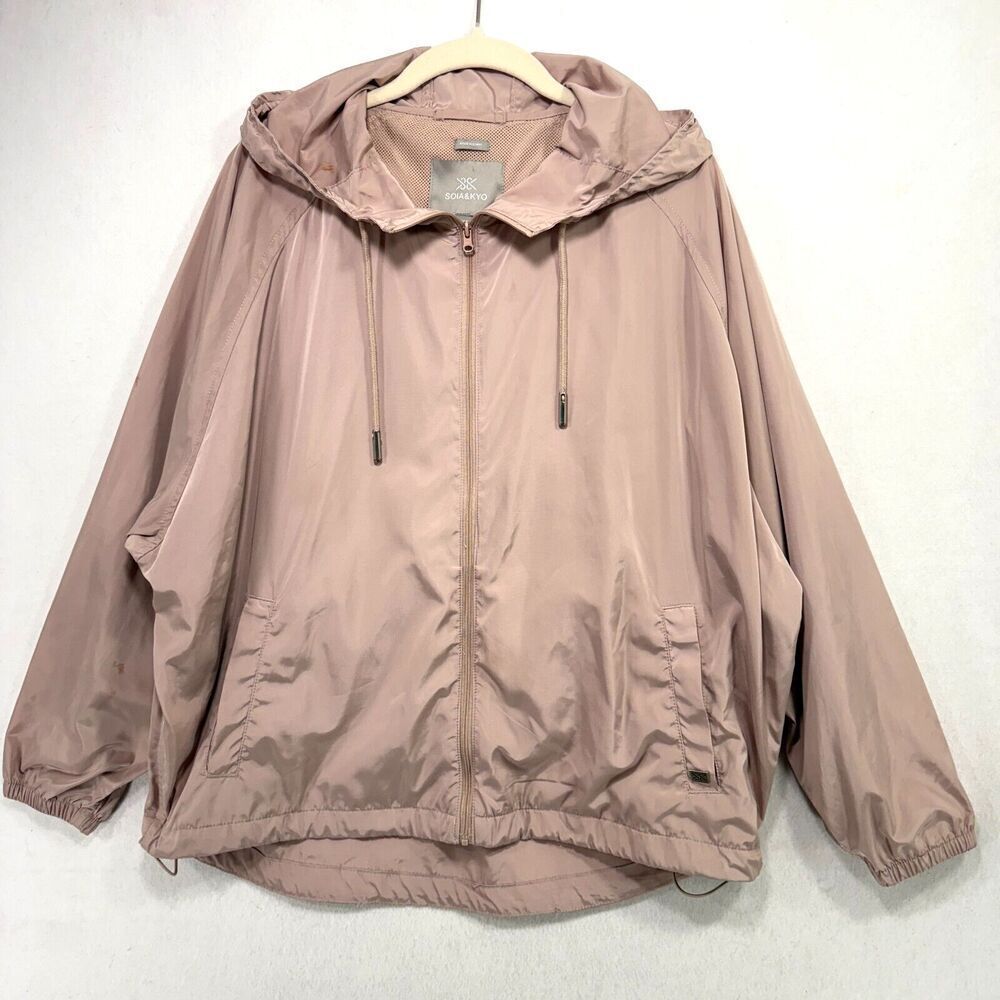 Soia & Kyo Jacket Women S/M Light Pink Oaklynn Windbreaker Hooded Relaxed Fit